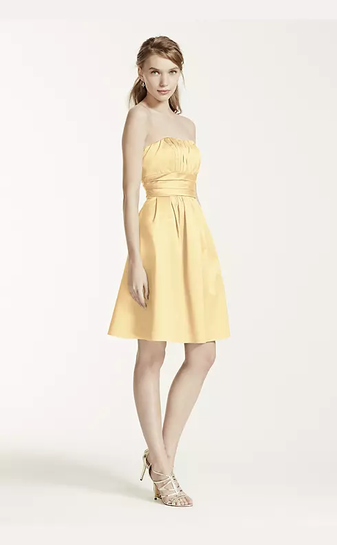 Cotton Sateen Short Strapless Ruched Dress  Image 1