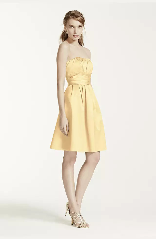 Cotton Sateen Short Strapless Ruched Dress  Image