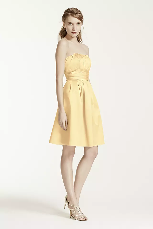 Cotton Sateen Short Strapless Ruched Dress  Image