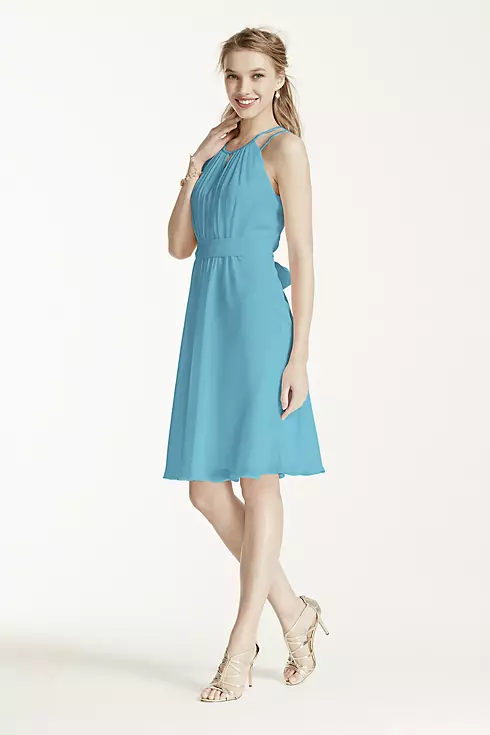 Short Sleeveless Chiffon Dress with Beaded Straps Image 1