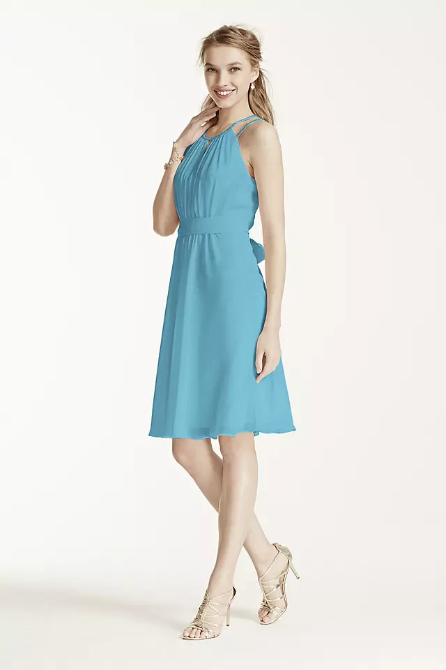 Short Sleeveless Chiffon Dress with Beaded Straps Image