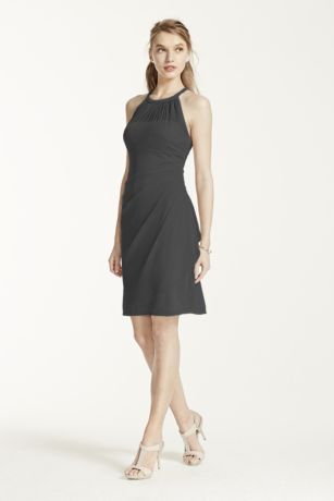 Short High Neck Mesh Dress with Side Cascade David's Bridal