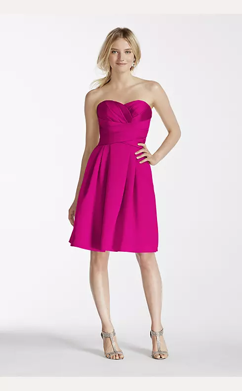 Short Strapless Satin Dress with Pockets Image 1