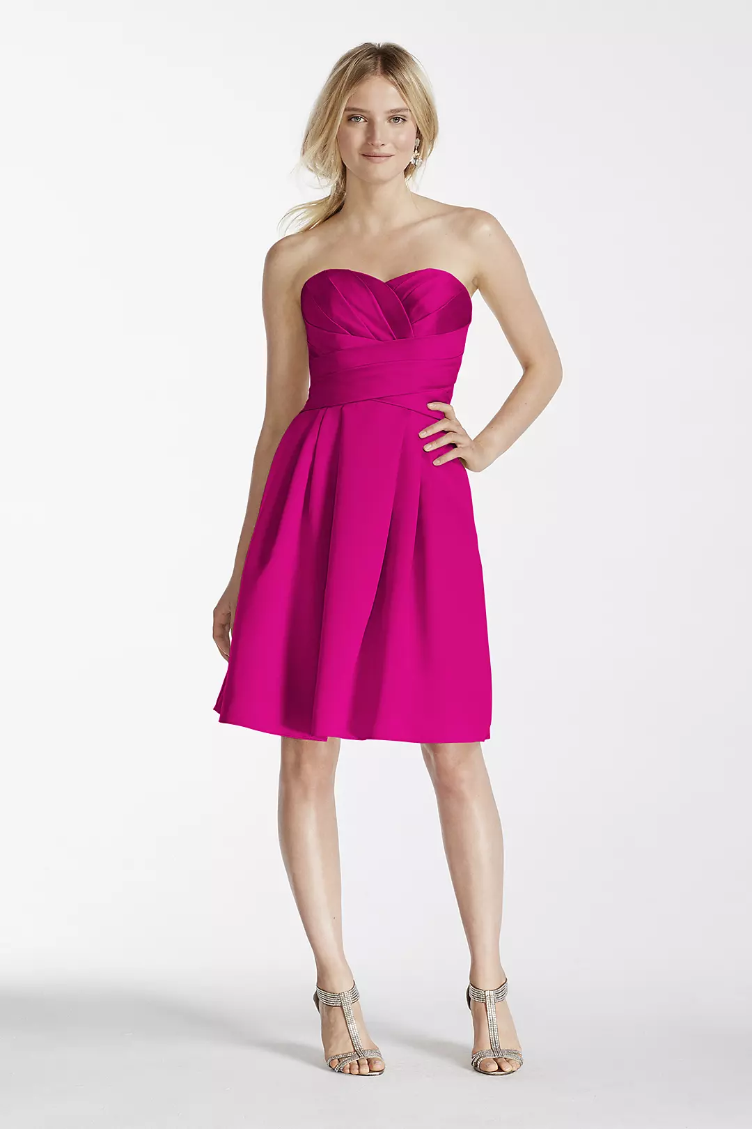 Short Strapless Satin Dress with Pockets Image