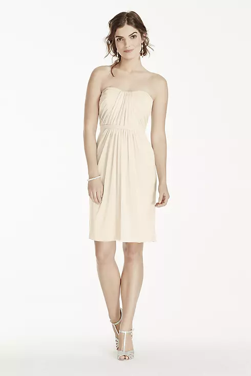 Short Strapless Mesh Dress with Pleated Bodice Image 1