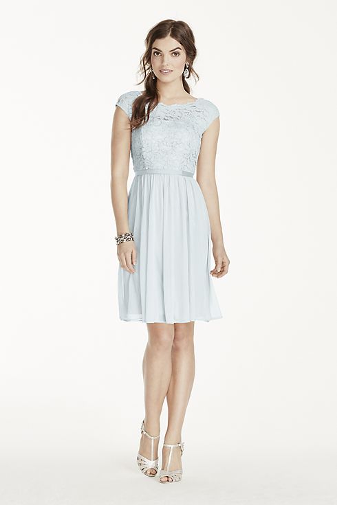 Short Lace and Mesh Dress with Illusion Neckline Image