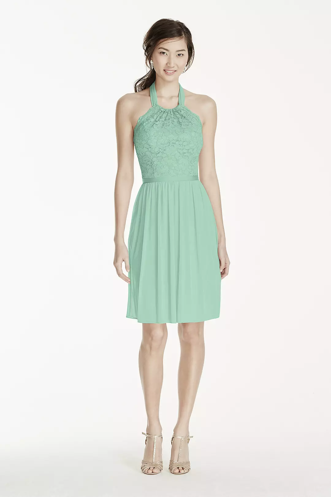 Short Lace Mesh Dress with Halter Neckline Image
