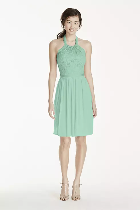 Short Lace Mesh Dress with Halter Neckline Image 1
