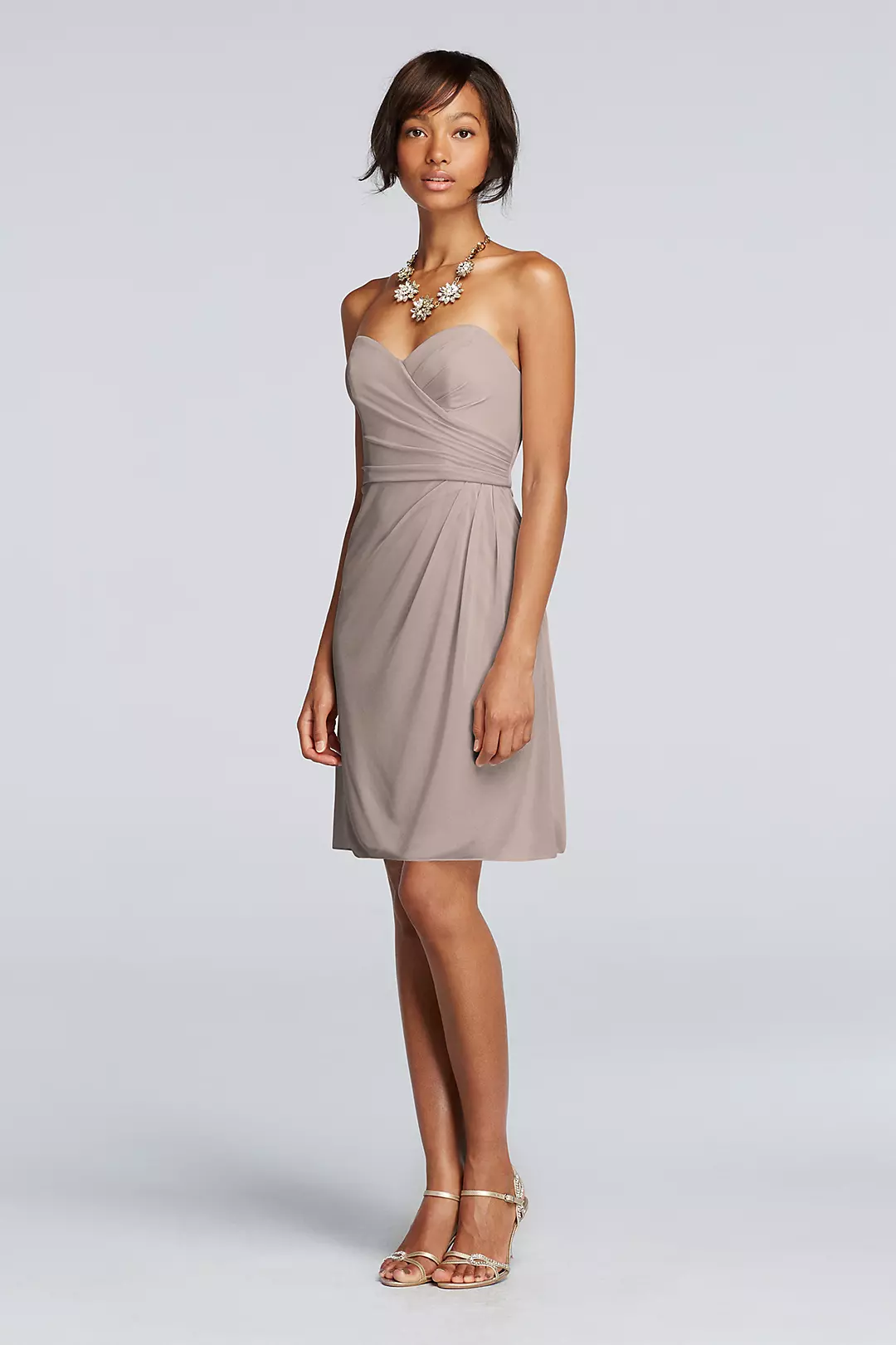 Short Strapless Mesh Dress with Sweetheart Neck Image