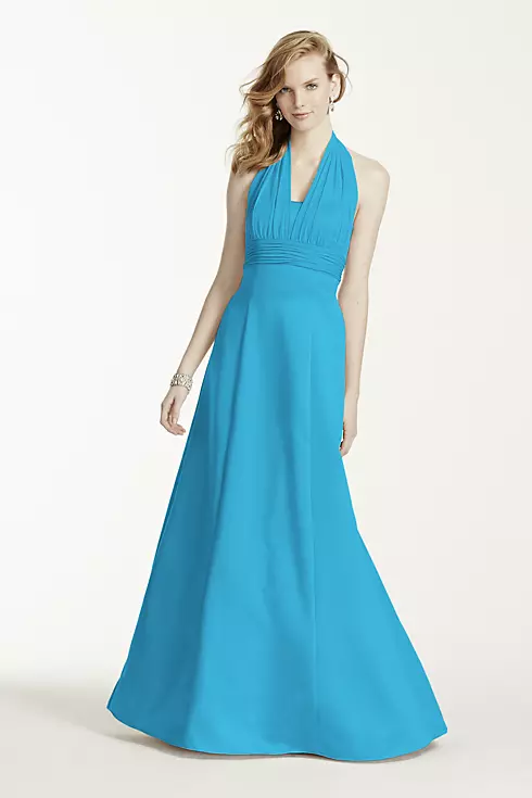 Satin Empire Waist Ball Gown with Halter  Image 1
