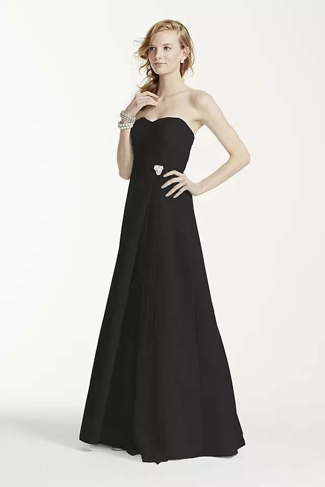 Strapless Satin Long Dress with Side Brooch Image