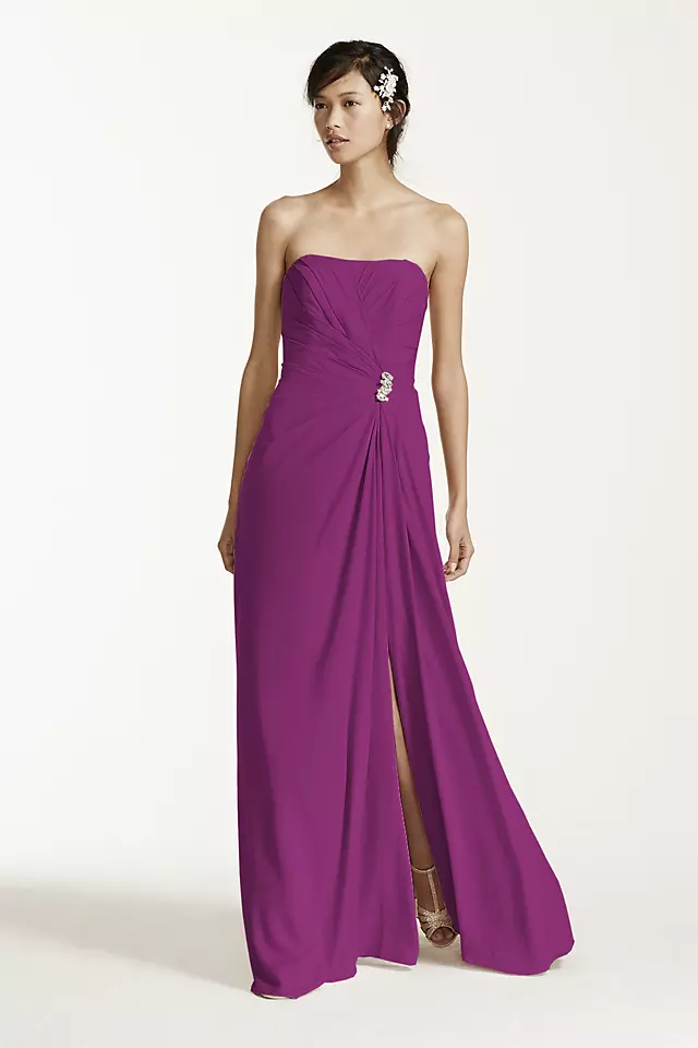 Long Strapless Crepe Dress with Brooch Image