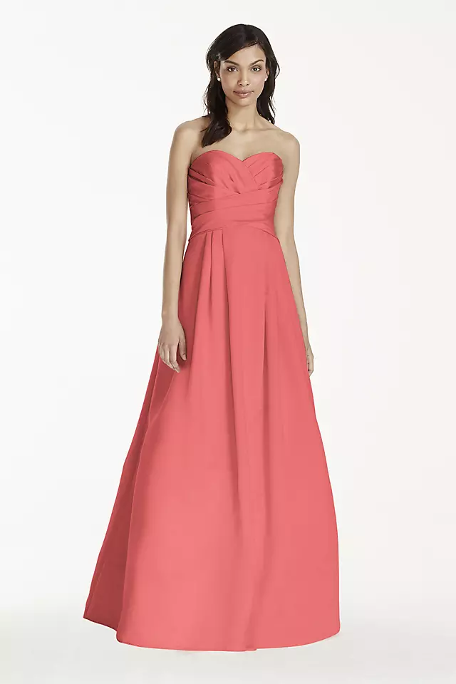 Strapless Satin Pleated Bodice Ball Gown Image