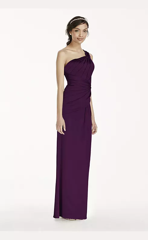 Long Stretch Satin One Shoulder with Pleats Image 1