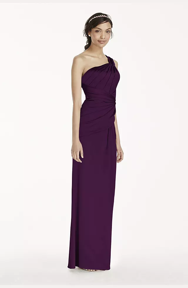 Long Stretch Satin One Shoulder with Pleats Image