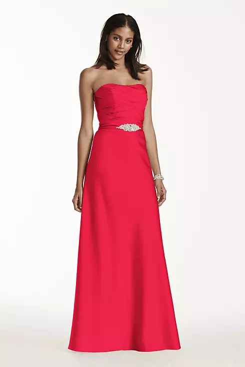Strapless Long Satin Dress with Crystal Belt Image 1