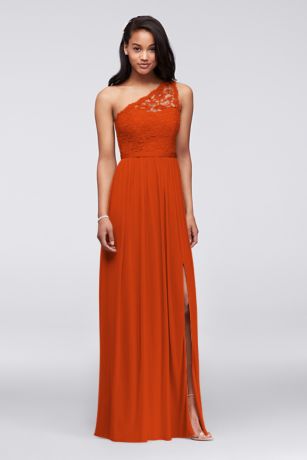 long one shoulder lace bridesmaid dress