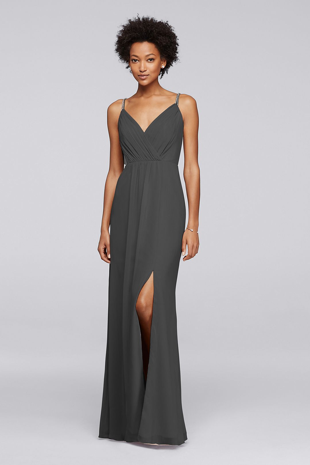 Long Bridesmaid Dress with Beaded Straps Image 1