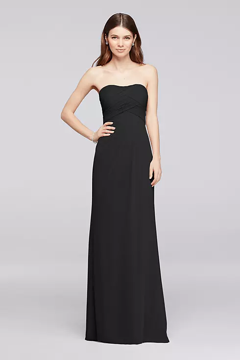 Mesh Strapless Long Bridesmaid Dress with Pleats Image 1