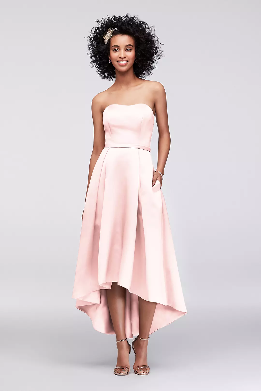 Strapless High-Low Bridesmaid Dress with Pockets Image