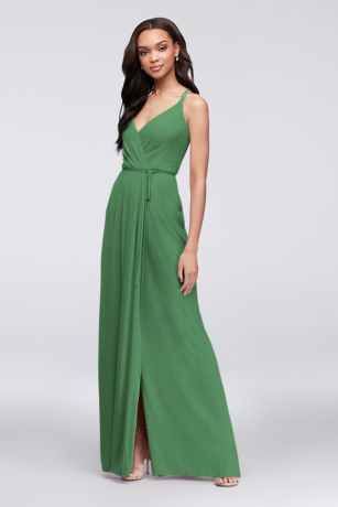 Off-the-Shoulder Georgette Wrap Bridesmaid Dress