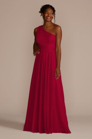 david's bridal mesh one shoulder