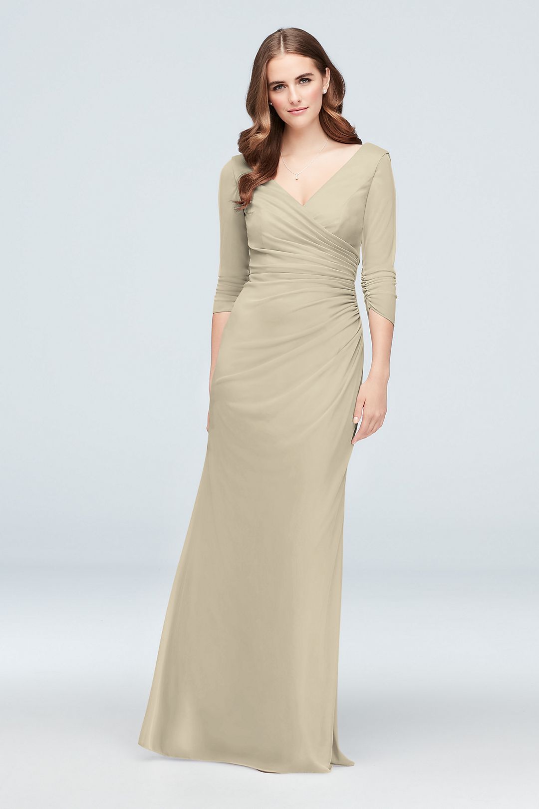Ruched Mesh 3/4-Sleeve Bridesmaid Dress Image 1
