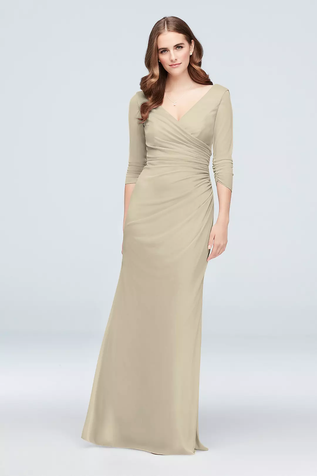 Ruched Mesh 3/4-Sleeve Bridesmaid Dress Image
