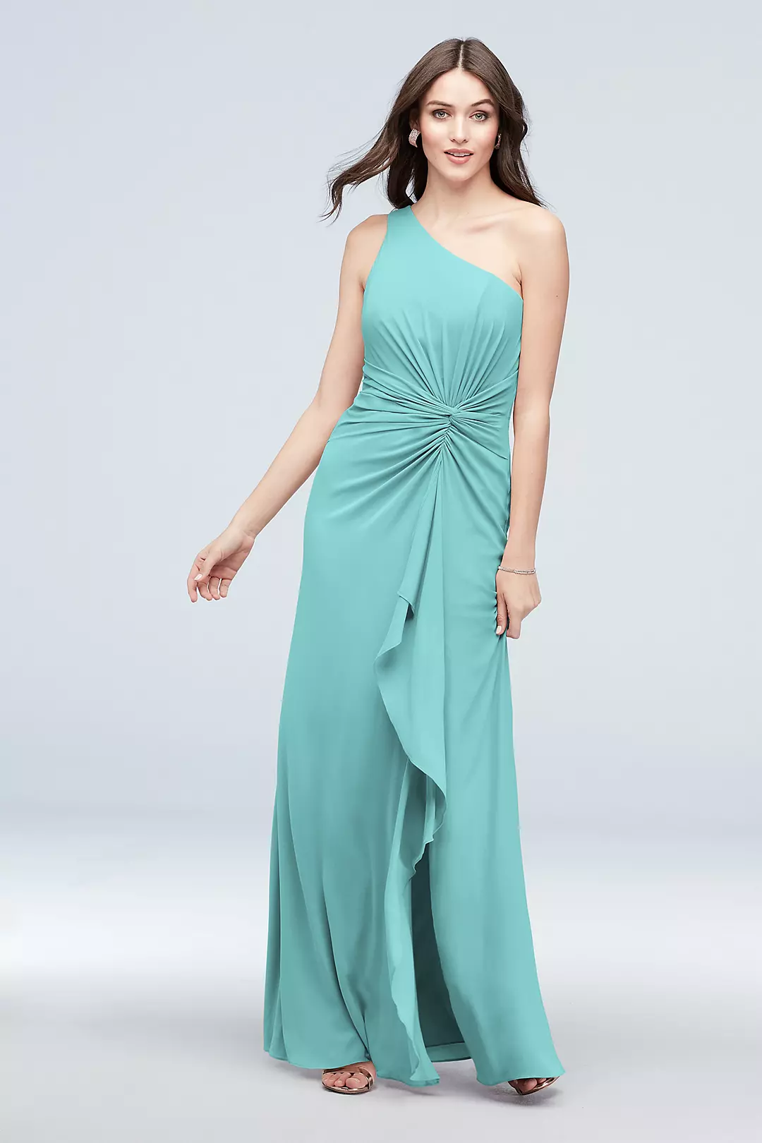 Twisted Knot Cascade One Shoulder Bridesmaid Dress Image