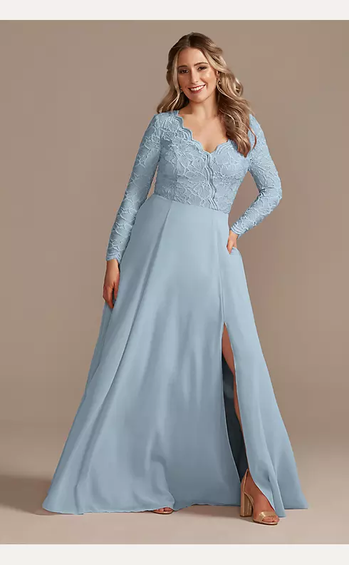 Lace Chiffon Long-Sleeve Long Dress Image 1