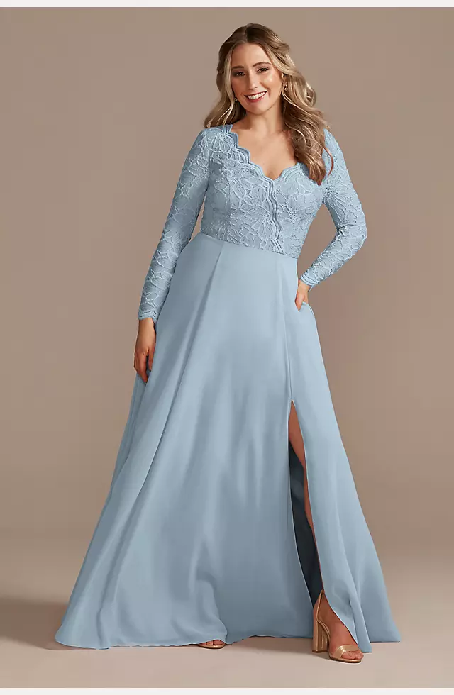 Lace Chiffon Long-Sleeve Long Dress Image