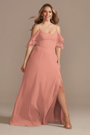 chinese dress ladies Duntery Bridesmaid Dress V-Neck Flutter Sleeves Chiffon A-Line Dresses, Dark-Green