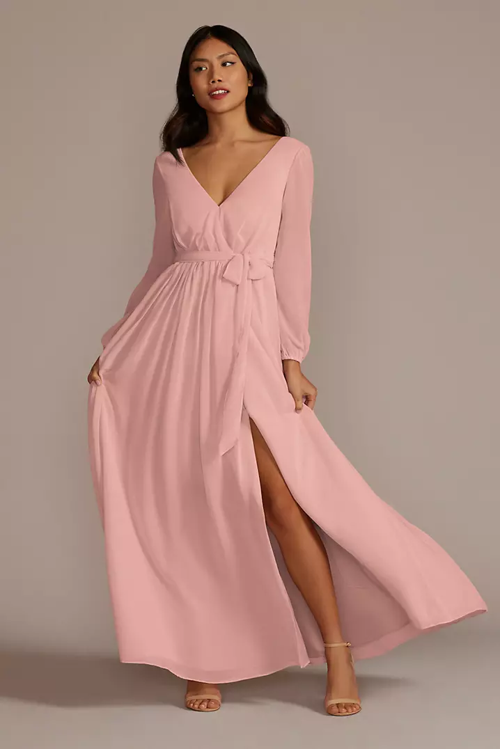 knee length dresses for ladies Long Sleeves Bridesmaid Dresses with Slit main image 1