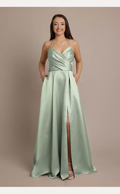 Satin Crisscross Bodice Ball Gown Bridesmaid Dress Image 1