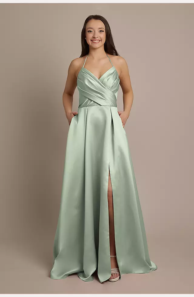 Satin Crisscross Bodice Ball Gown Bridesmaid Dress Image