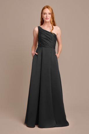 One-Shoulder A-Line Pleated Chiffon Bridesmaid Dress in Pine