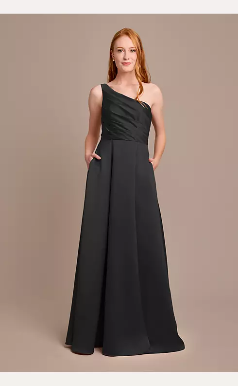 Satin One-Shoulder A-Line Pleated Dress Image 1