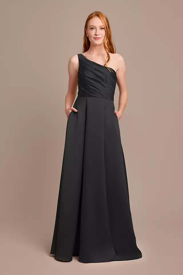 Satin One-Shoulder A-Line Pleated Bridesmaid Dress Image