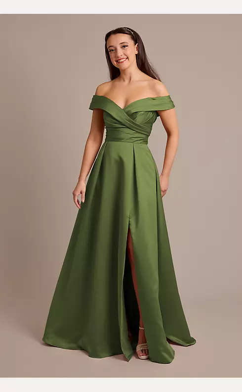Satin Off-the-Shoulder Ball Gown Dress Image 1