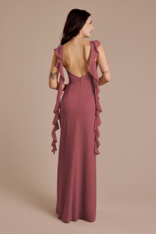 a-line scoop floor-length chiffon bridesmaid dress with ruffle A-line Spaghetti Straps Cascading Ruffles Chiffon Floor-Length Bridesmaid  Dress with Slit S6070B - Bridesmaid Dresses