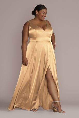 Charmeuse Tank VNeck Bridesmaid Dress with Slit David's Bridal
