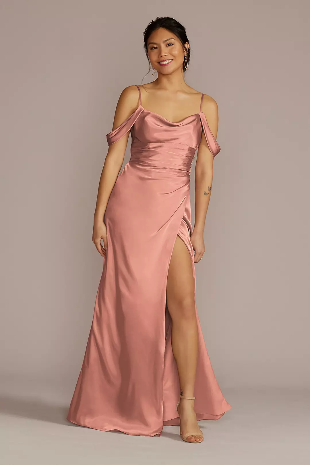 Charmeuse Cowl Bridesmaid Dress with Swag Sleeves Image
