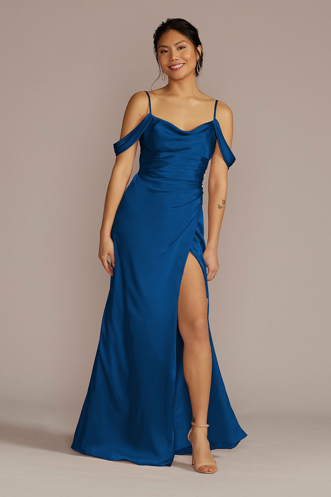 Charmeuse Cowl Bridesmaid Dress with Swag Sleeves Image 4