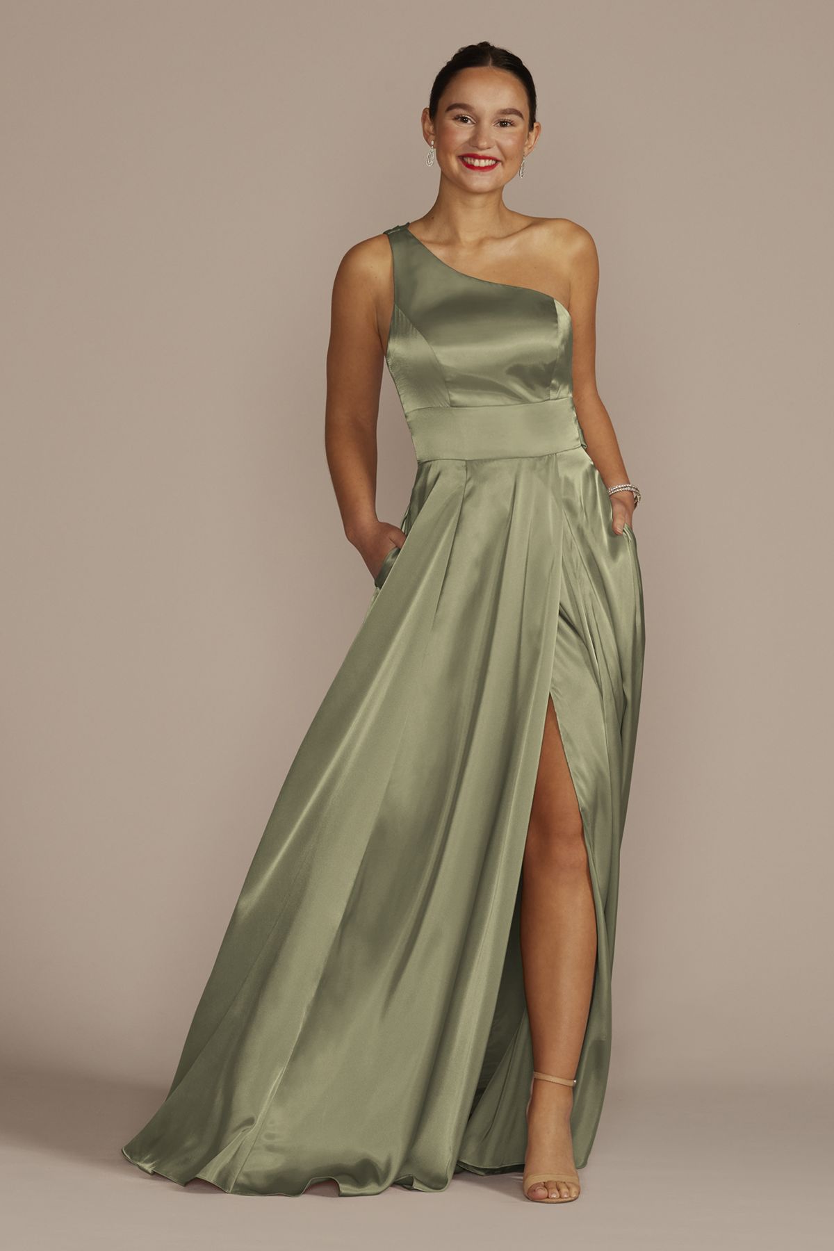 One-Shoulder Draped Charmeuse Dress