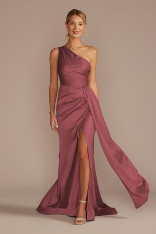 One-Shoulder Stretch Satin Bridesmaid Dress | David's Bridal