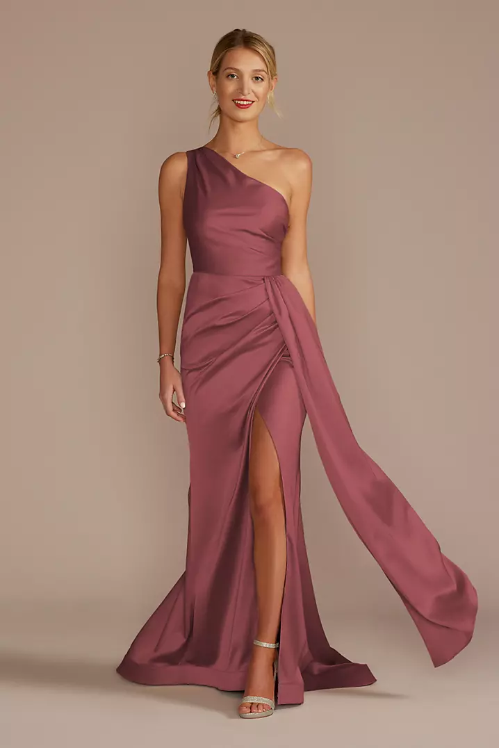 One-Shoulder Stretch Satin Bridesmaid Dress | David's Bridal One-Shoulder Stretch Satin Bridesmaid Dress | David's Bridal