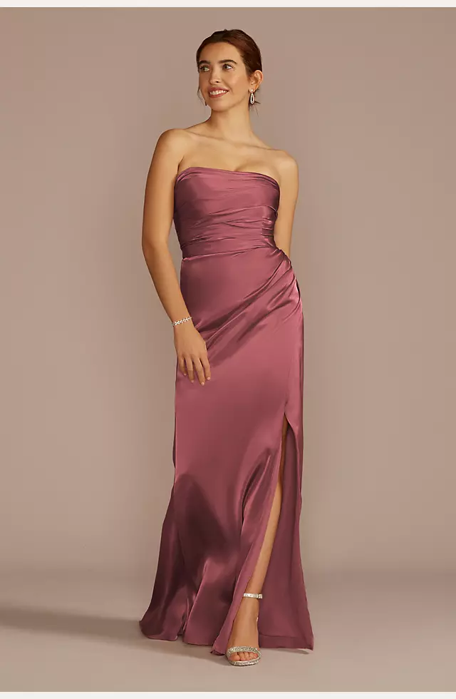 Strapless Charmeuse Dress with Ruching Image