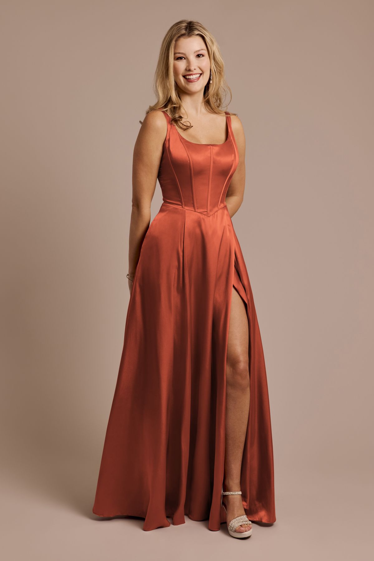 Sculpting Satin Off-the-Shoulder Bridesmaid Dress