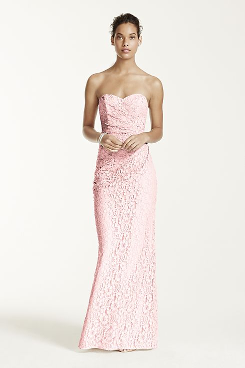 Long Strapless Lace Dress with Sweetheart Neckline Image 1