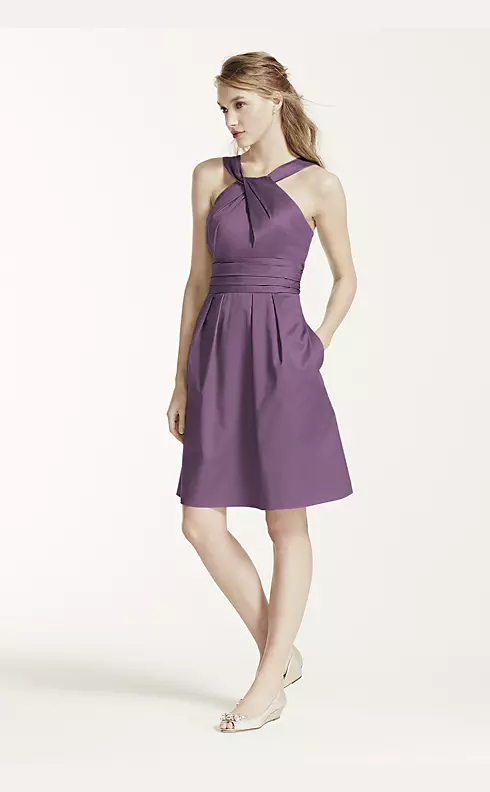 Short Cotton Dress with Y-Neck and Skirt Pleating Image 1